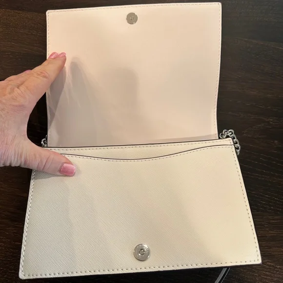 Michael Kors Jet Set Large Fulflap Chain Saffiano Leather Crossbody Bag White - Picture 2 of 9